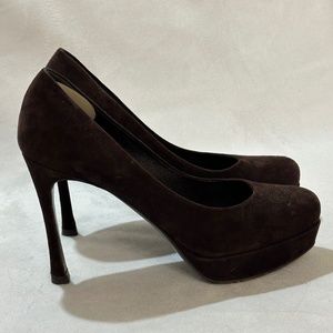 Yves Saint Laurent Brown Suede Platform Pumps